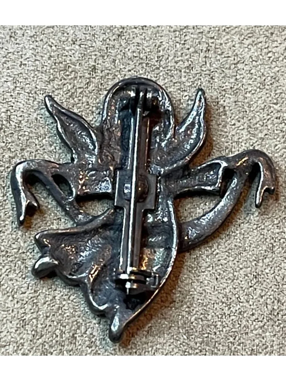 Vintage 80s Pewter Angel Alleluia Banner Angel Pin Brooch